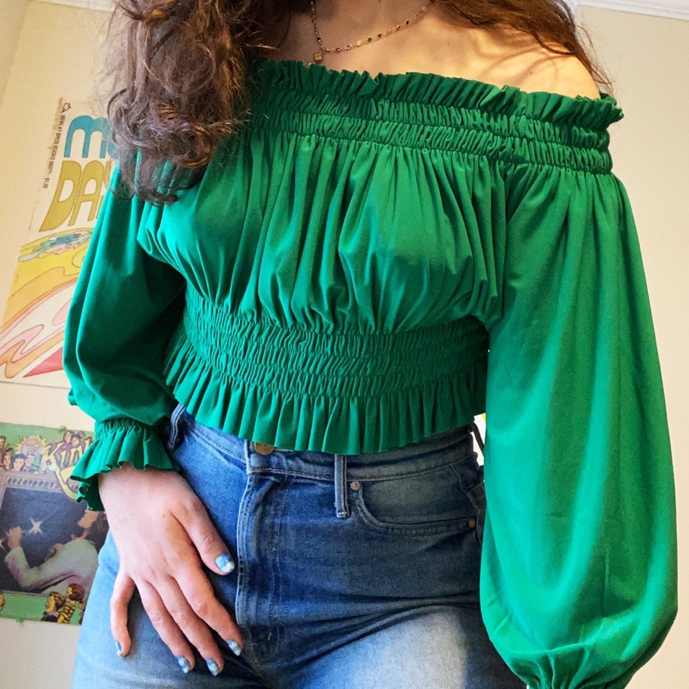 Norma Kamali Emerald Green Smocked Top